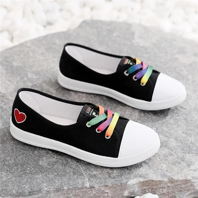 Spring and Summer Embroidered Breathable Canvas Shoes Women's Plus Size All-match Casual Flat Shoes