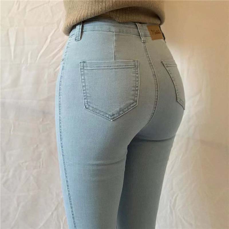 Large Size Elastic High Waist Jeans Women's Skinny Elastic Slim Denim Trousers Vintage Washed Hip Lift Pencil Denim Pants