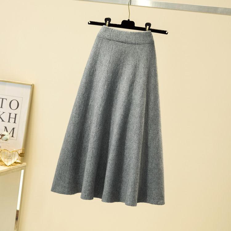 Women's Knitted Half-length Skirt Autumn Mid-length High-waist Elastic A-line Pleated Loose Skirt