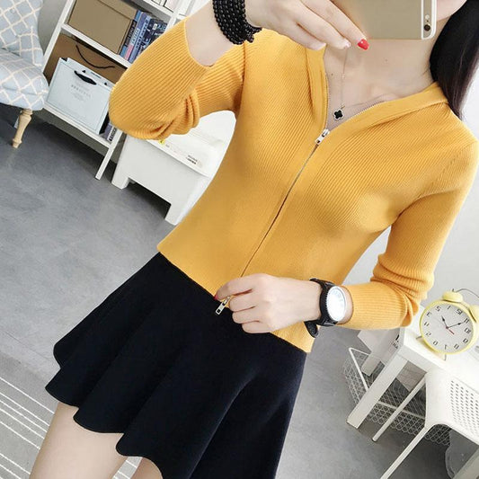 Spring and Autumn Knitted Cardigan Tops Long Sleeves Slimming Sweaters Wild Short Hoodies
