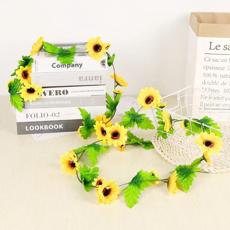 Simulation Sunflower Rattan Sun Flower Rattan Vine Indoor Living Room Air Conditioning Pipe Winding Wall Hanging Decoration