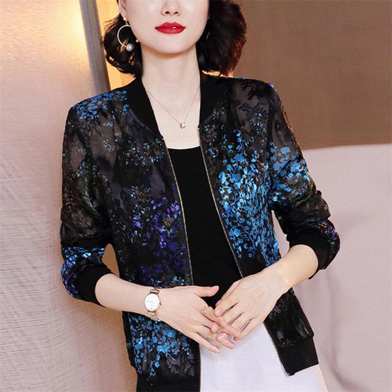 Long Sleeve Jacket Summer Women's Loose Jacket Casual Sunscreen Thin Print Baseball Uniform