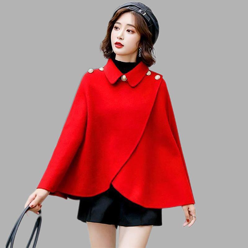 Cloak-style Outer Solid Color Shawl Jacket Women's All-match Woolen Cloak Ladies Temperament Warm Jacket Sleeveless Shawl