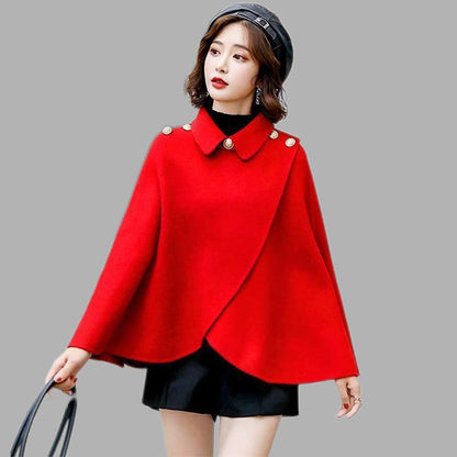 Cloak-style Outer Solid Color Shawl Jacket Women's All-match Woolen Cloak Ladies Temperament Warm Jacket Sleeveless Shawl