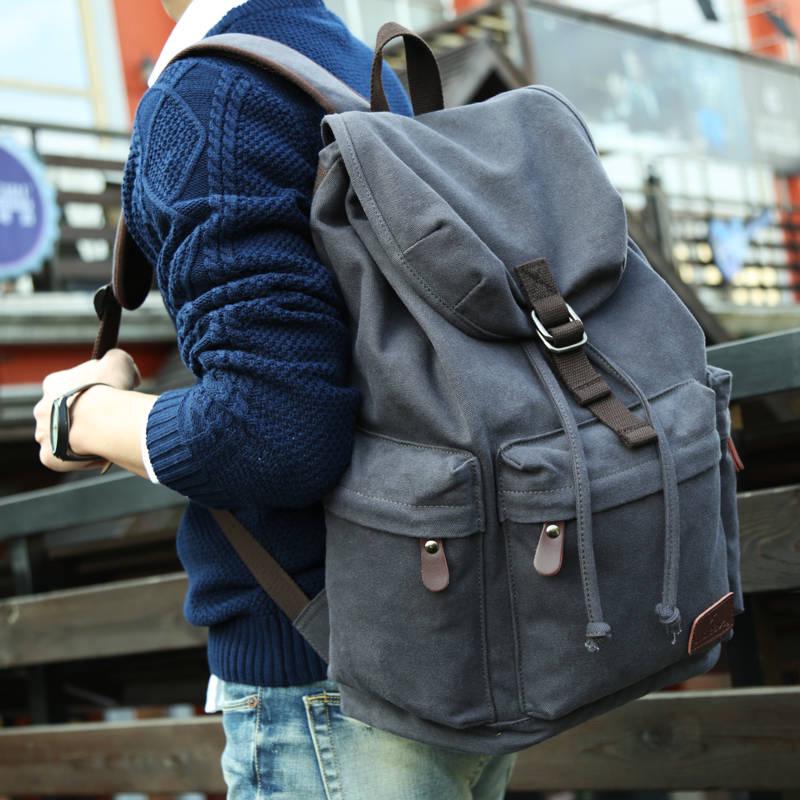 Man Leather Casual USB Interface Backpack Bag Hole Mens School Travel Rucksack Laptop Backpack