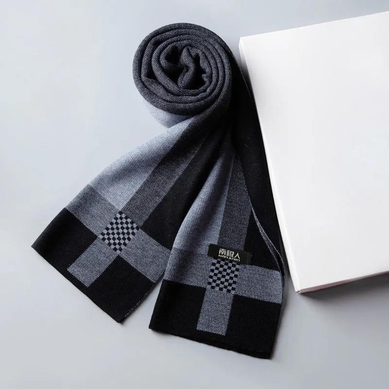 Men's Wool Scarf Winter Korean Fashion Stitching Scarf Thick Warm Long Scarf Christmas Gift