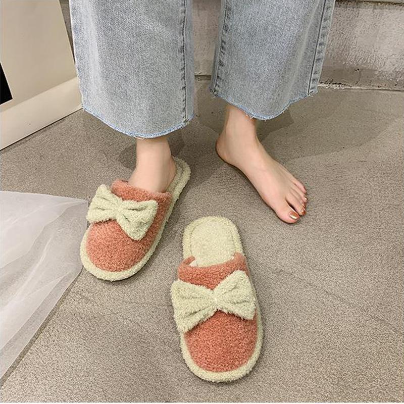 Slippers Women's Flat-bottomed Baotou Cotton Slippers Cute Home Wear Plus Velvet Warm Winter Indoor Furry Shoes Personality Drag