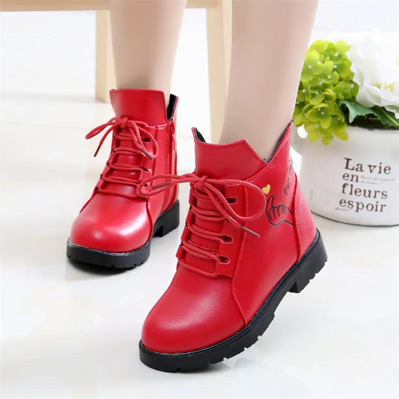 Girls' Boots Autumn Winter Korean Children's Martin Boots Big Children's Plus Velvet Non-slip Little Girl's Short Boots