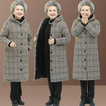 Middle-aged and Elderly Women's Grandmother Winter Padded Jacket Mid-length Plus Velvet Thickening Elderly Mother's Coat