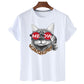 Short Sleeve T-shirts Summer O-neck Casual Shirts Harajuku Hong Kong Trendy Gangster Cat Print Tees Best Seller Cloth for Youth