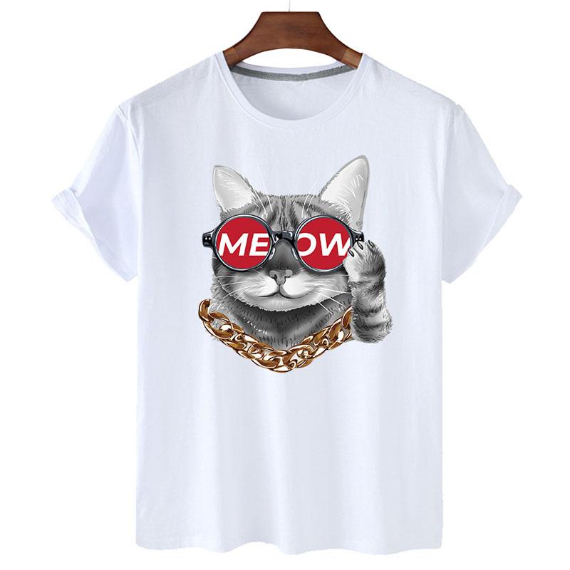Short Sleeve T-shirts Summer O-neck Casual Shirts Harajuku Hong Kong Trendy Gangster Cat Print Tees Best Seller Cloth for Youth