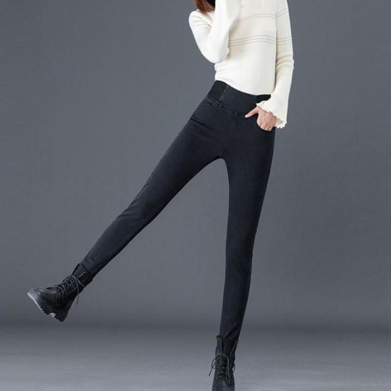 Jeans Women's Nine-point Korean Style High Waist Slim Trousers Plus Size Stretch Tight-fitting Trousers