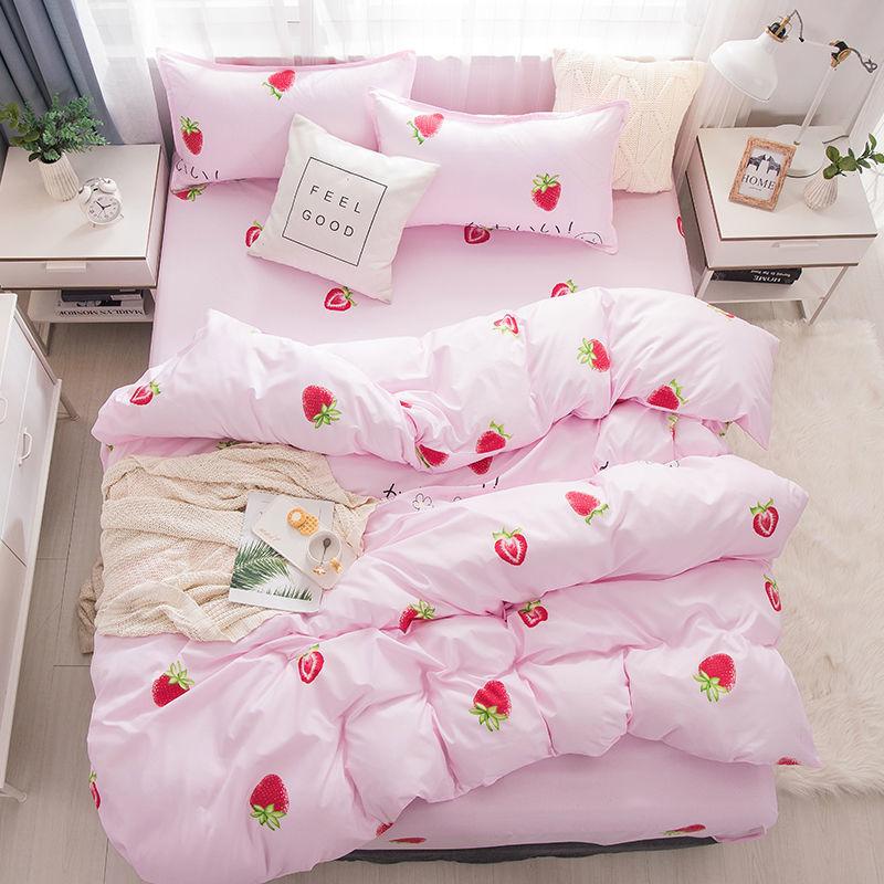 Net Celebrity Four-piece Bedding Cartoon Bed Linen Quilt Sanding Three-piece Student Bedding