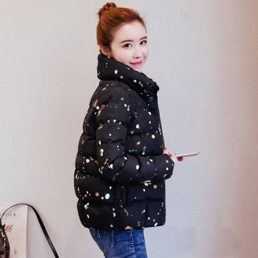 Women's Winter Short Padded Coat Autumn and Winter Thickening All-match Printed Padded Coat Warm Parka Jacket