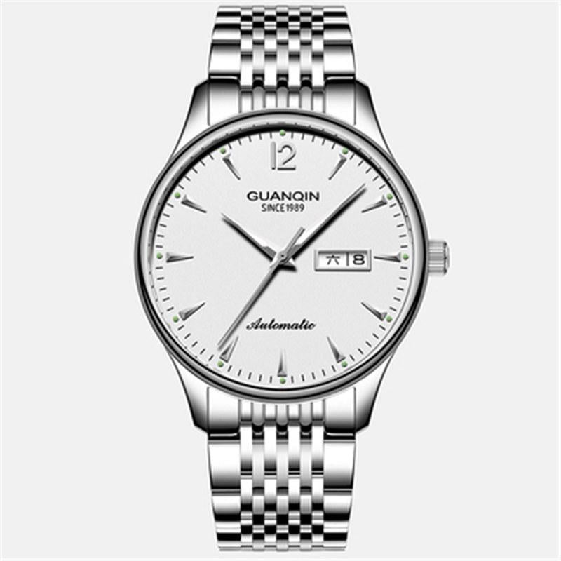 Men Casual Tourbillon Watches Automatic Silver Case Calendar Mechanical Watch