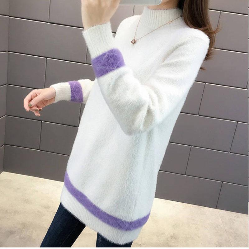 Half-high Neck Mink Velvet Sweater Mid-length Loose Padded Bottoming Shirt Fashion Simple Female Dress