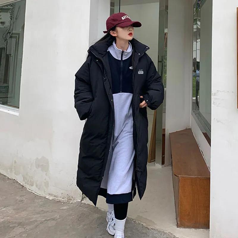 Down Jacket Winter Ladies Fashion Korean Thick Warmth In The Long Section Over The Knee Large Size Cotton Jacket