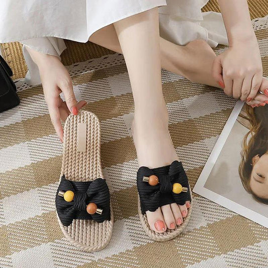 Slippers Women's Summer Outing Wear Bowknot Flip-Flops Tendon Flat-Bottom Soft Non-slip Home Pregnant Women Beach Slipper