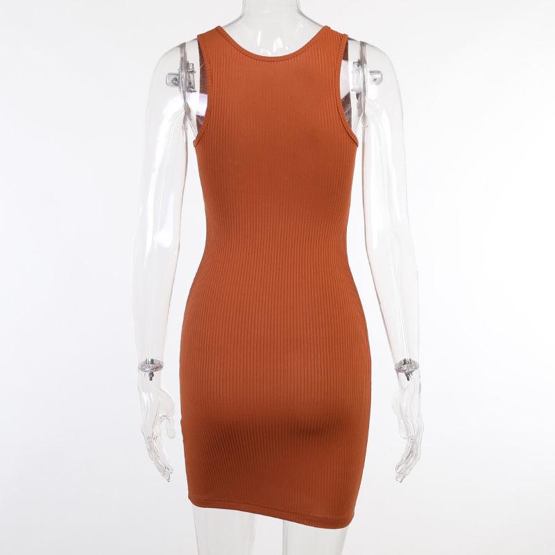 Low-cut Solid Color Sexy Knitted Tight-fitting Dress Standard Size High Elasticity V-neck Button Sleeveless Dress Summer Vest Hip Skirt