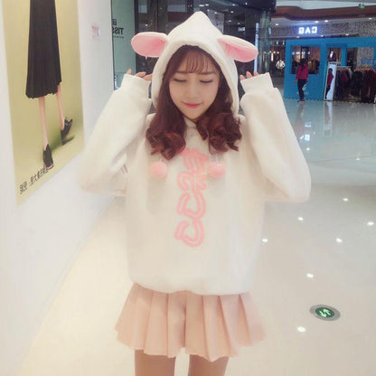 Sweatshirt wild large size long sleeve warm hooded top autumn and winter sweater cotton women's