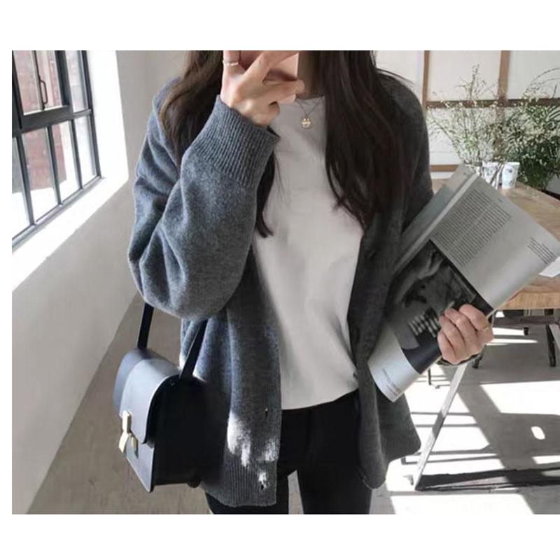 Spring and Autumn Fashion Top Loose V-neck Jacket Cardigan Simple Female Student Sweater