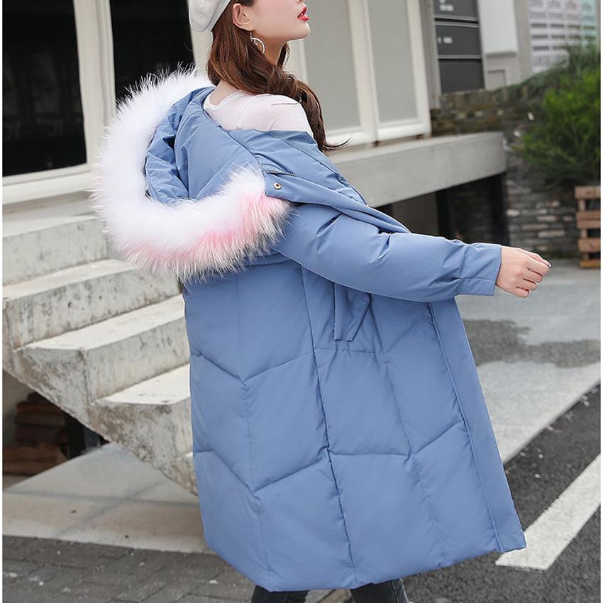 Long Fur Collar Hooded Down Padded Jacket Slim Thick Warmth Parka Coat