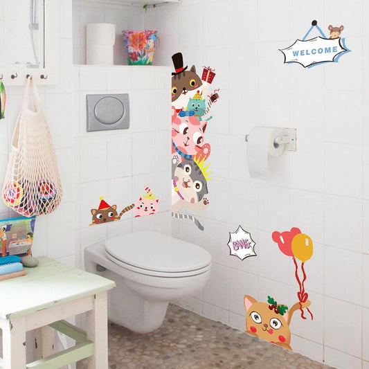 Animal cat door stickers room porch door kindergarten classroom layout decorative wall stickers