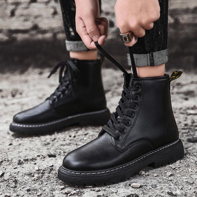 Spring Autumn Martin Boots Men's Black Trend Shoes Non-slip Casual Martin Boots Shoes