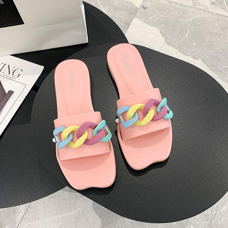 Color Slippers Women's Outer Wear Beach Shoes Non-slip Flat Slippers Women's Soft and Comfortable Simple Slippers