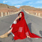 Hooded Shawl Cloak Female Autumn and Winter Thickening Warm Red Shawl Windproof Buckle Hooded Cloak Ethnic Style Travel Outside