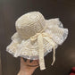 Girl Cute Bow Lace Sun Hat Summer Outdoor Sunscreen Hat for Kids Girls Big Brim Fisherman Hat Beach Anti-UV Protective Cool Hat