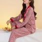 Women's Spring Autumn Red Pajamas Set Silk Long-sleeved V-neck Shirt Pants Two-piece Set Out Wear Large Size Loose Thin Homewear Luxurious Nightgowns