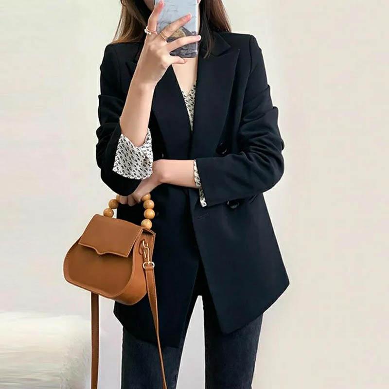 Black Small Suit Jacket Female Spring and Autumn British Style Loose Temperament Western Fashion