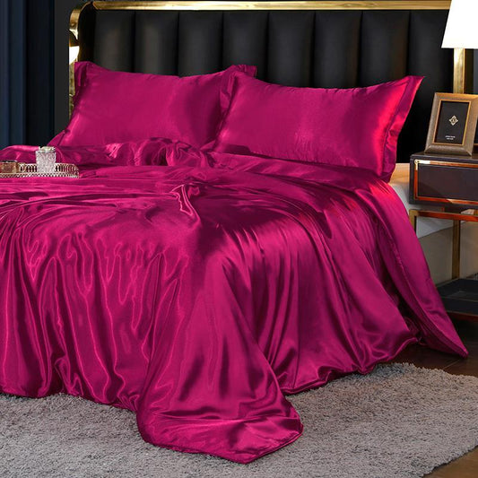 Ice Silk Four-piece Double-sided Silk 1.5 M 1.8 M Bed Pillow Linen Is Set In A Sleeve Bed Supplies Simple Solid Color