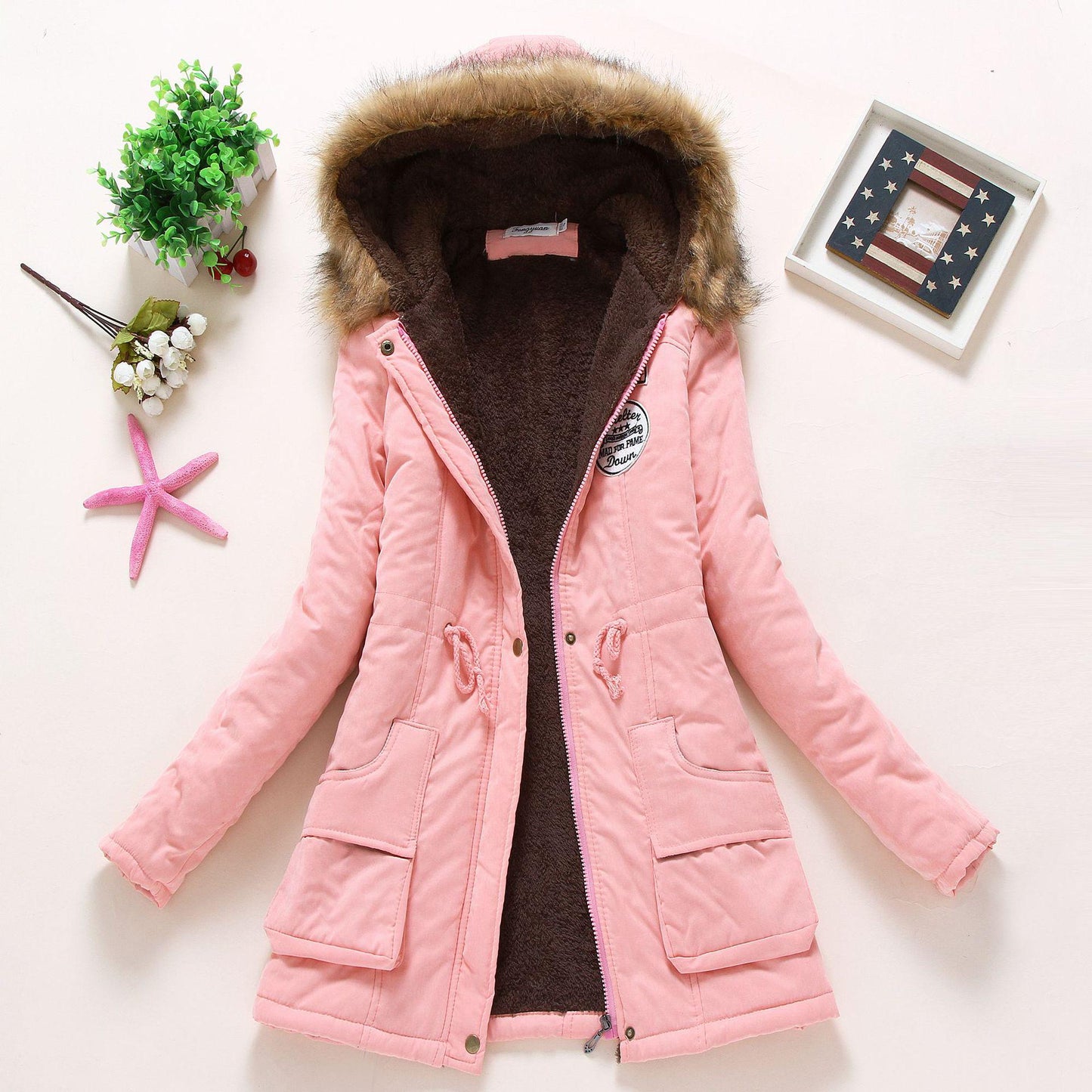 Autumn Winter Women Cotton Jacket Padded Casual Coat Fur Collar Hooded Parkas Wadded Overcoat Outwear Military Parkas Plus Size Thick Coats
