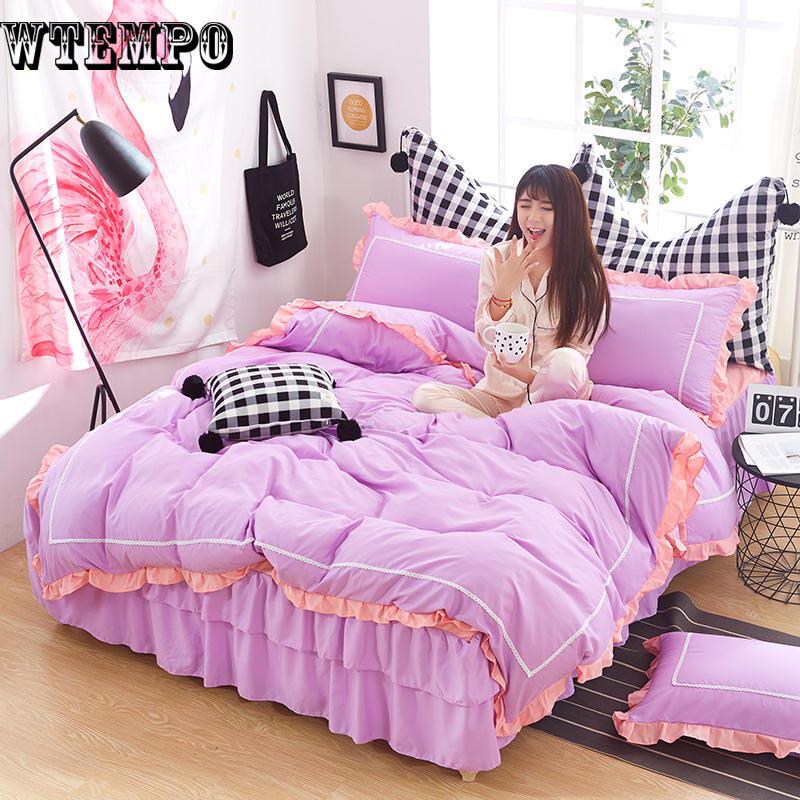 New Princess Style Beddings Set Sheet Duvet Cover Bed Skirt Pillowcase 4pcs Girls Bedclothes