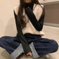 Spring and Autumn Vest Women's Outer Wear Korean Knit Bottoming Shirt Short Solid Color Button Top V-neck Loose