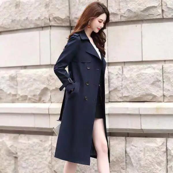 Lining Windbreaker Women's Mid-length 2021 Spring and Autumn Drape Coat Women's Long Over-the-knee Coat
