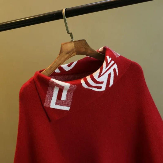 Mid-length Loose-fitting Shirt Jacket Cloak Pullover Knit Shawl Jacket Women's Diagonal Collar Creative Design Temperament Ladies Shawl Jacket