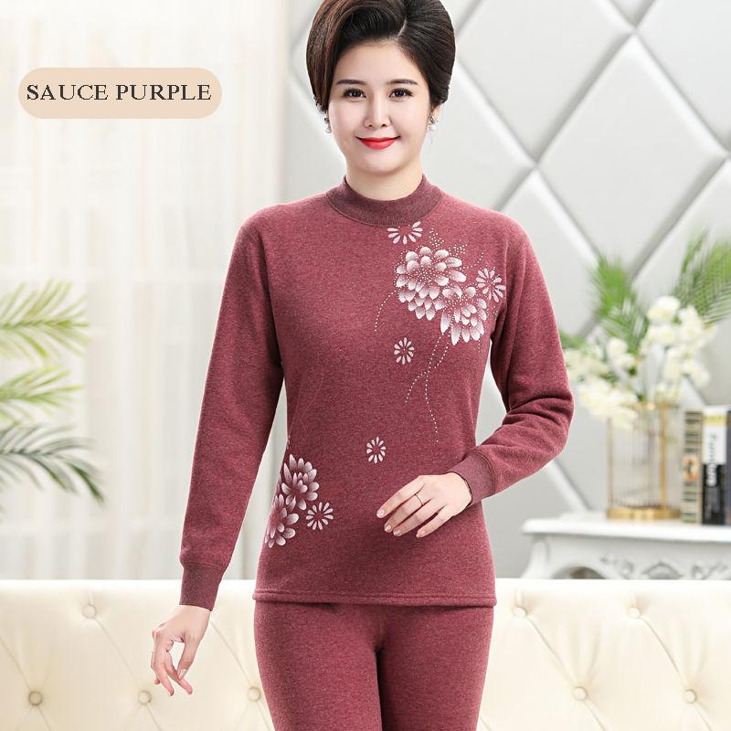 Women's Thermal Underwear Plus Velvet Thickening Winter Mother High-neck Plus Size Autumn Clothes Long Trousers Suit