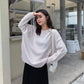 Autumn and Winter Sweater Women's Hedging Loose Solid Color Petal Collar Base Sweater