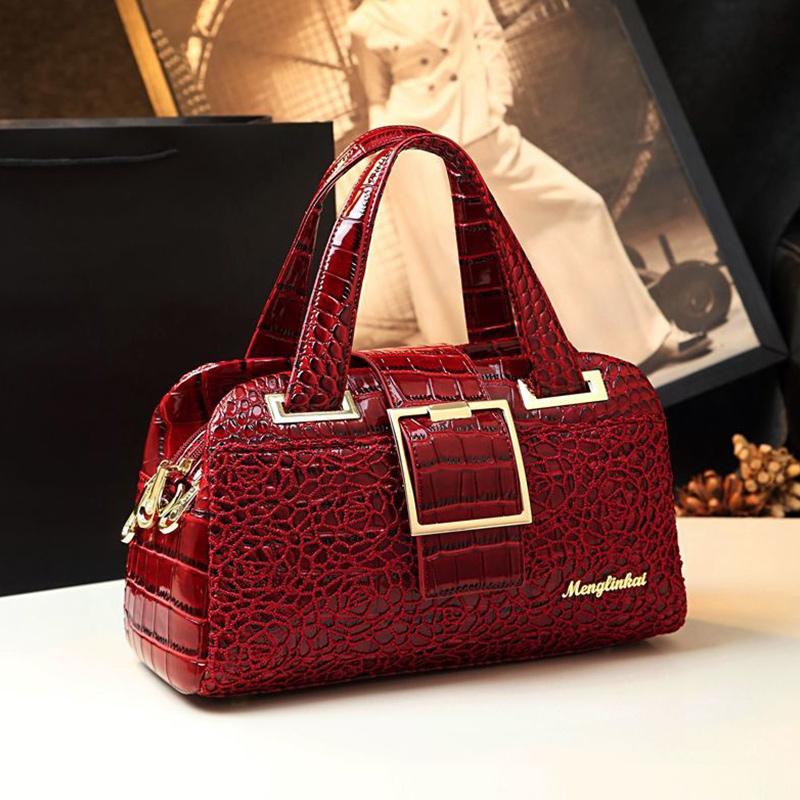 Genuine Leather Handbags Fashion All-match Handbags Atmospheric One-shoulder Messenger Bag Crocodile Pattern Middle-aged Mother Bag