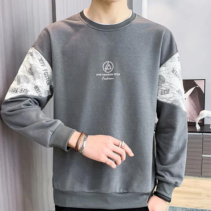 Autumn Boys Round Neck Sweater Stitching Printing Loose Long-sleeved Sweatshirts Youth Loose Blouse