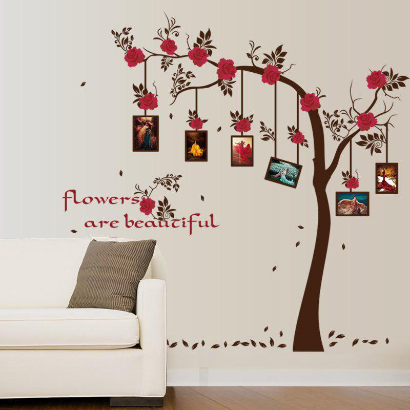 [Wall sticker ]Red Flowers Frame Tree Wall Stickers Home Decor Living Room Bedroom Art Decoration De