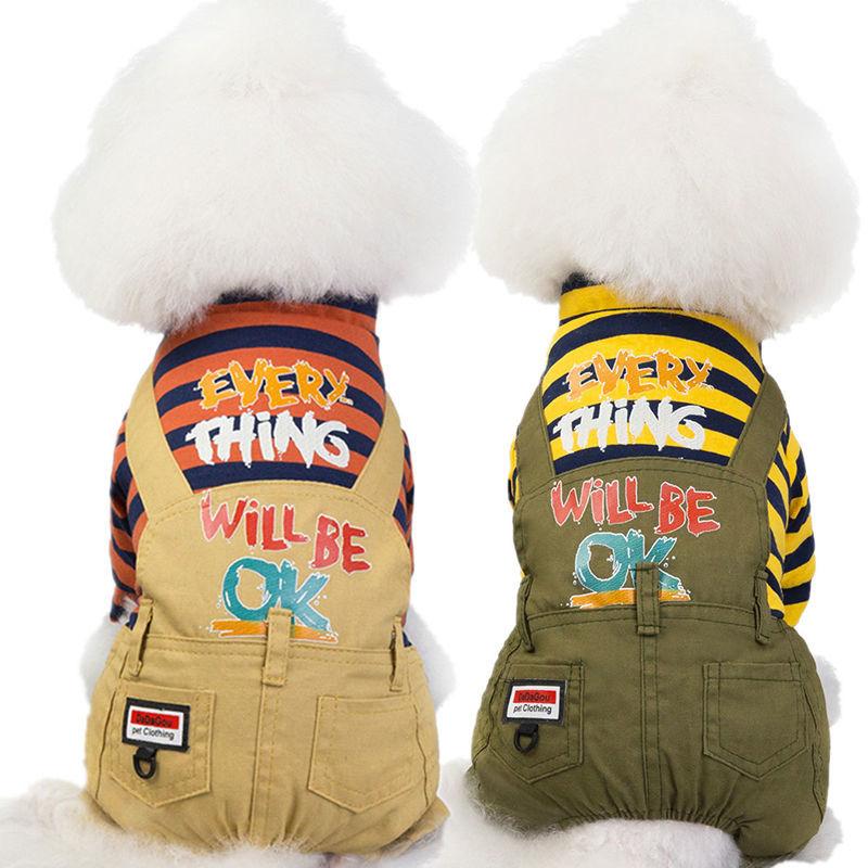 Puppy Dog Cat Clothes Winter Clothing Warm Four-legged Clothing Pet Autumn and Winter Thickening Cotton Coat Striped Overalls Jacket Pet Outwear