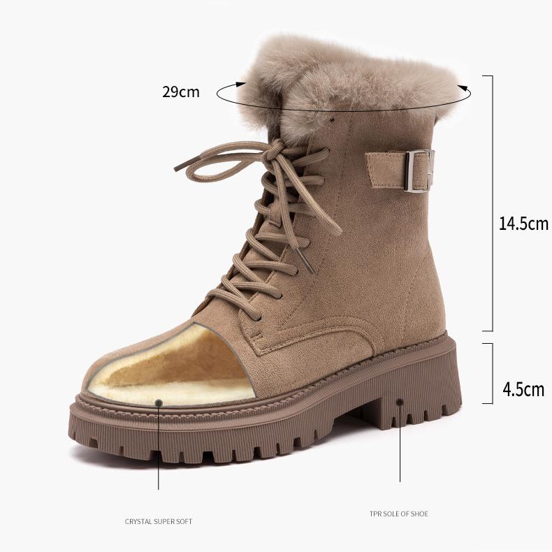 Women's Boots Winter Shoes Fur Boots Plush Warm Snow Ankle Booties Female Platform Chunky Boots Cow Suede Shoes