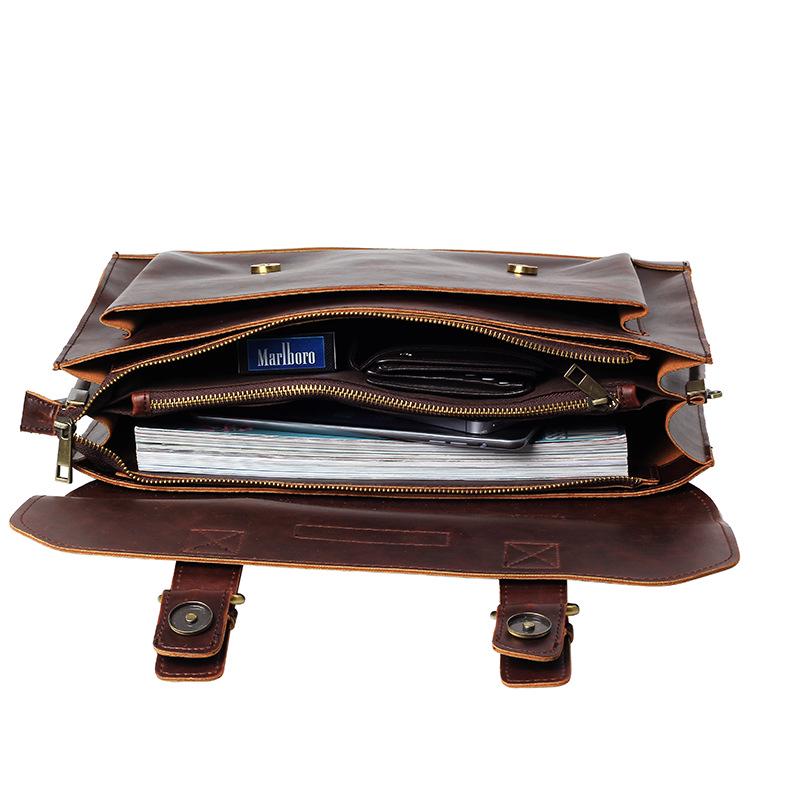 Business Briefcase Men Retro Matte Leather Large Capacity Crossbody Shoulder Computer Bag Handbag