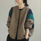 Loose Plus Size Jacket Women Stitching Contrast Color Plus Size Casual Long-sleeved Top Coat