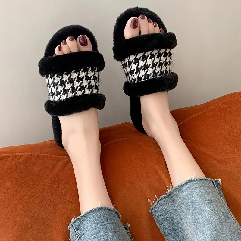 Ladies Autumn/winter Fashion Cotton Slippers One-word Slippers Indoor and Outdoor Casual Flat Shoes Soft Shoes