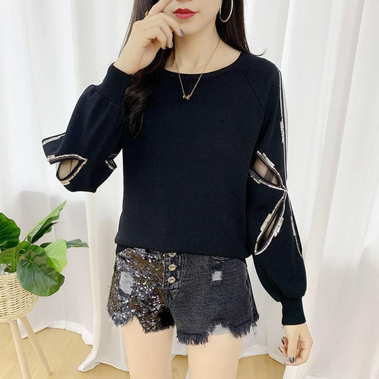 Spring and Autumn Loose Ladies Sweatshirt Thin Long Sleeve Hollow Top Strapless Sexy Coat